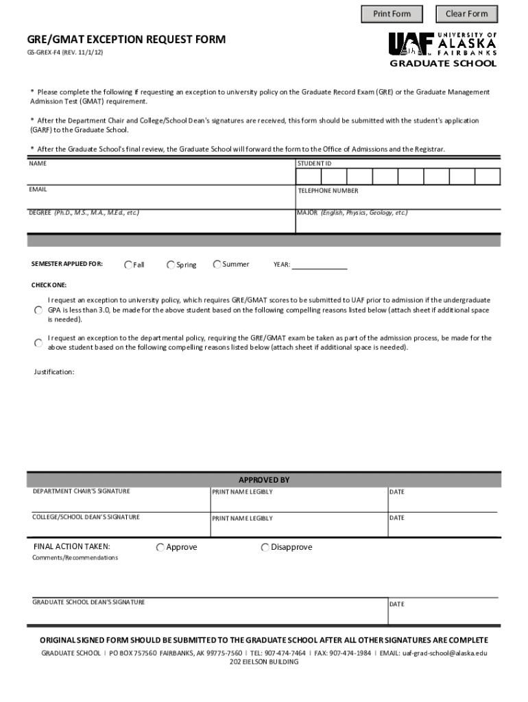 REQUEST for EXCEPTION FORM Graduate Division