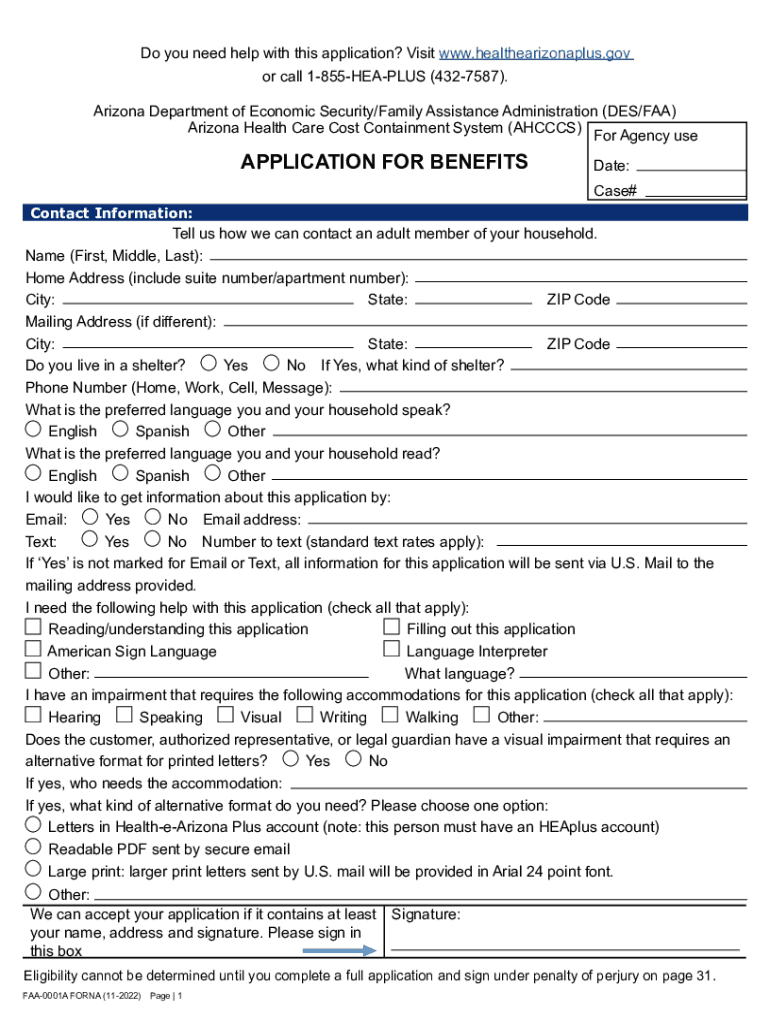  FAA 0001A Application for Benefits 2022-2024