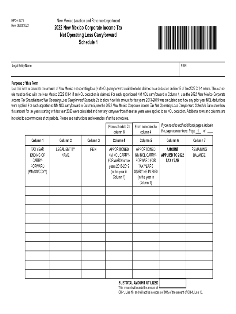  New Mexico Form RPD 41369 NM Net Operating Loss Carryforward ScTaxation &amp;amp; Revenue Department Welcome to NewMexico GovNew 2022-2024