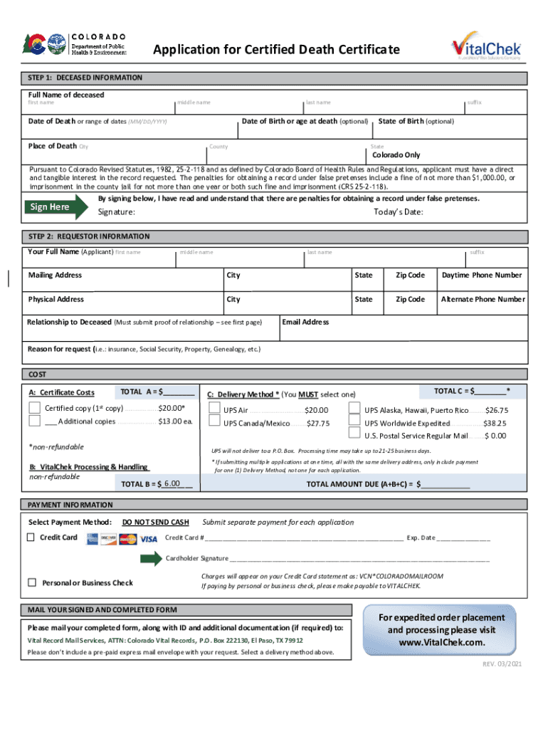  La H Health Colorado Govsitesla H HealthApplication for Certified Death Certificate 2021-2024