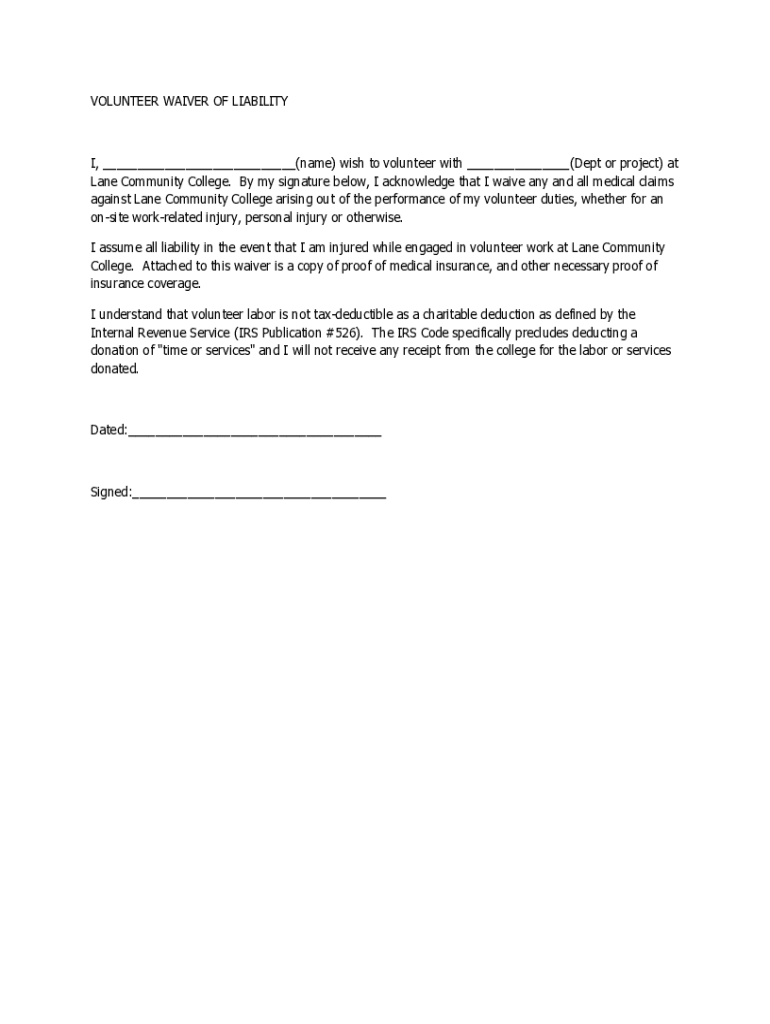 Volunteer Waiver Form Template