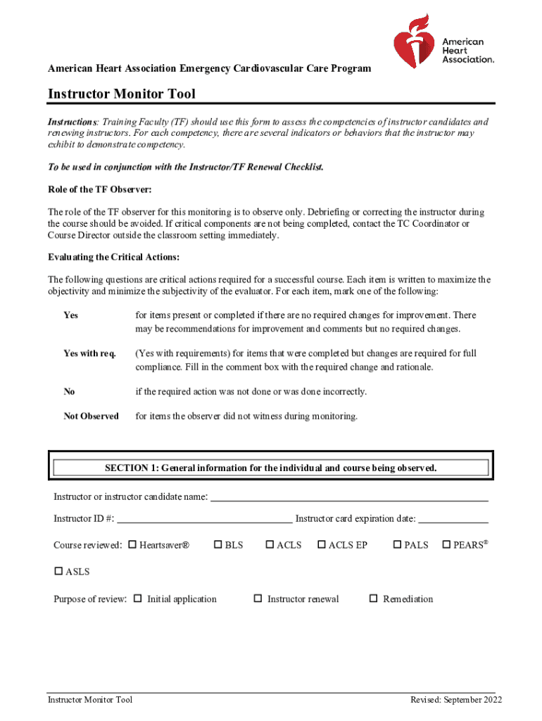  AHA Instructor Monitor Tool InstructorIT Activity Notice to Primary TC 2022-2024