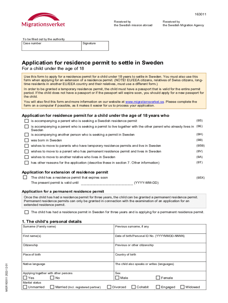  Application for Residence Permit to Settle in Sweden for a Child under the Age of 18 2022-2024