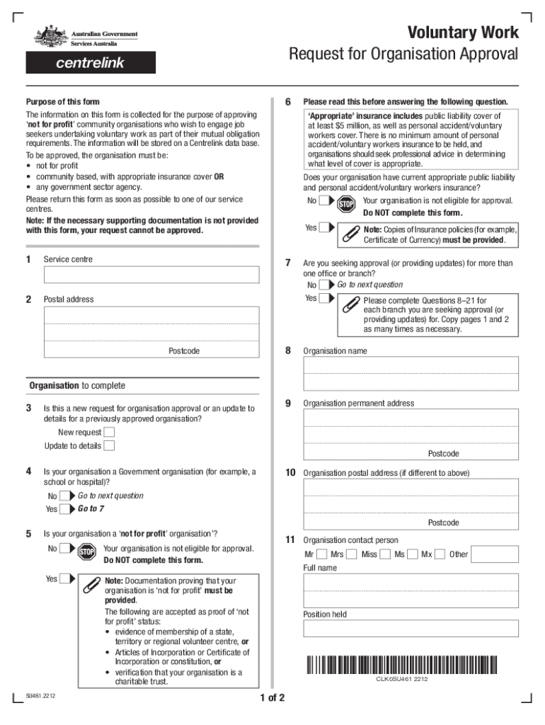  Voluntary Work Request for Organisation Approval Form SU461 Request for Approval Template and Best PracticesVoluntary Work Reque 2022-2024