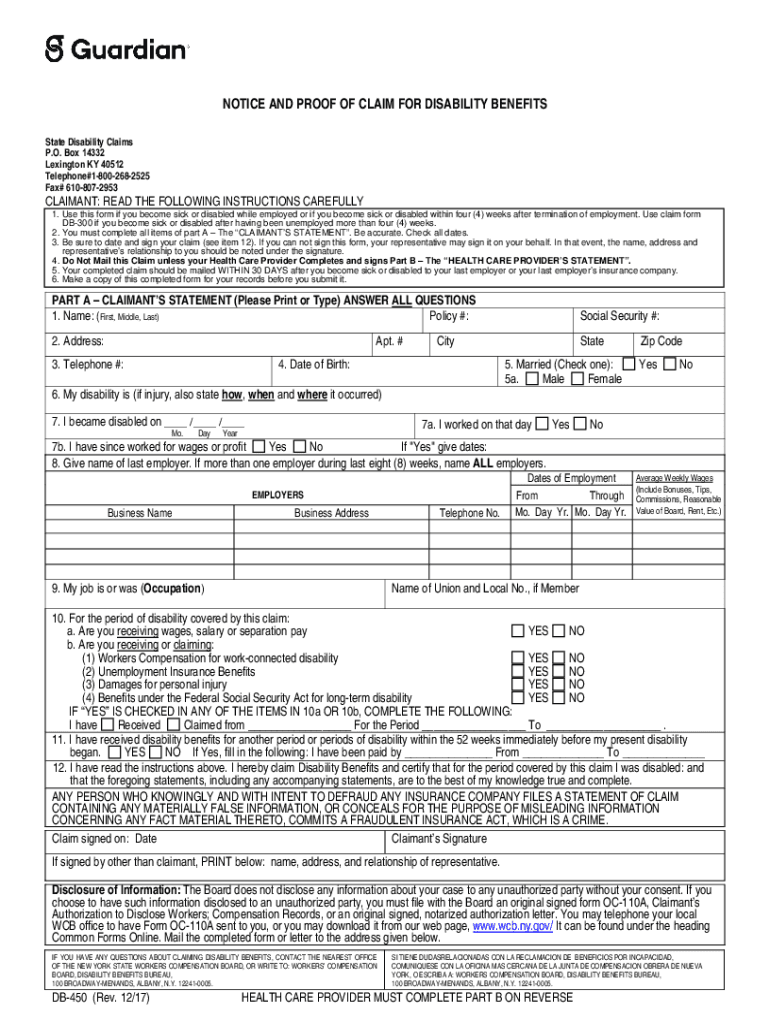 NOTICE and PROOF of CLAIM for DISABILITY BENEFITS  Form