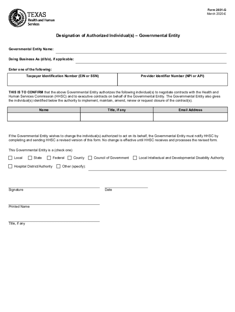  Form 2031 G, Designation of Authorized Individuals 2020-2024