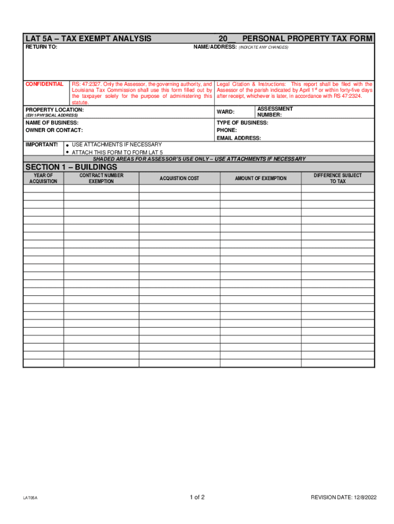  LAT 5A TAX EXEMPT ANALYSIS 20 PERSONAL PROPERTY TAX FORM 2022-2024