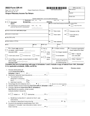 Form or 41, Oregon Fiduciary Income Tax Return, 150 101 041 2022-2023