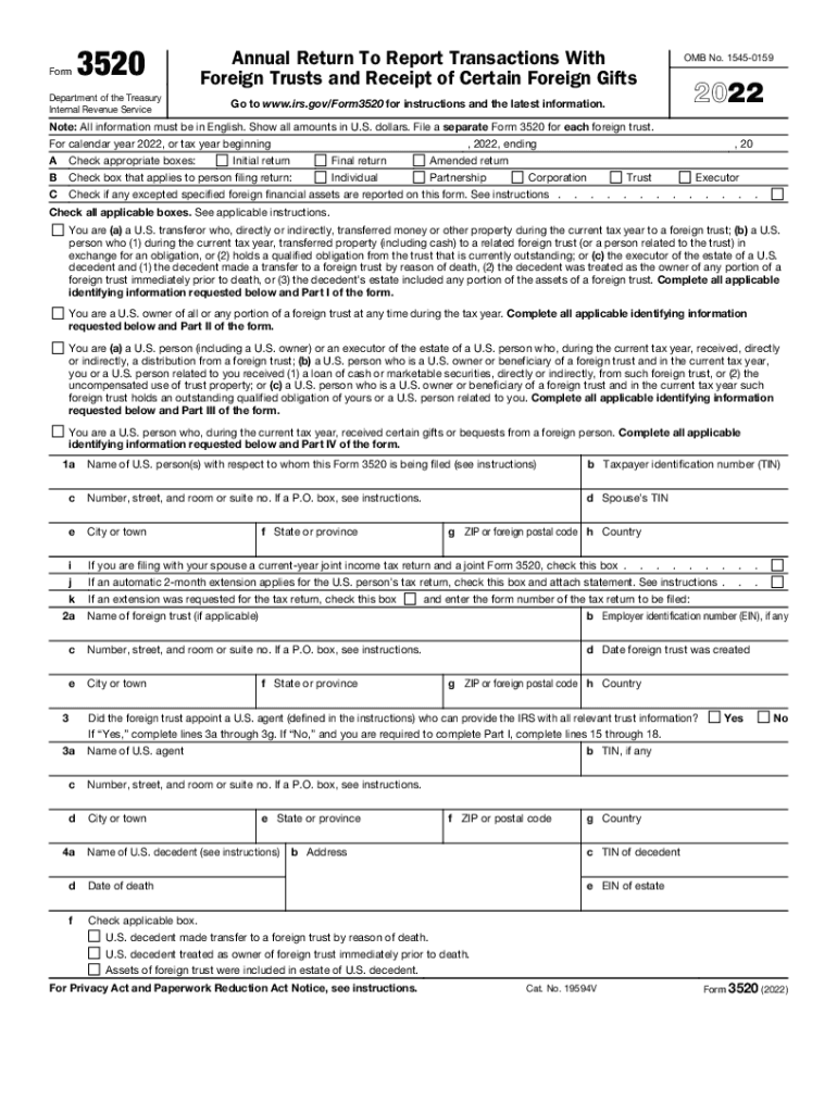 About Form 3520, Annual Return to Report Transactions with ForeignInstructions for Form 3520 Internal Revenue ServiceInstruction