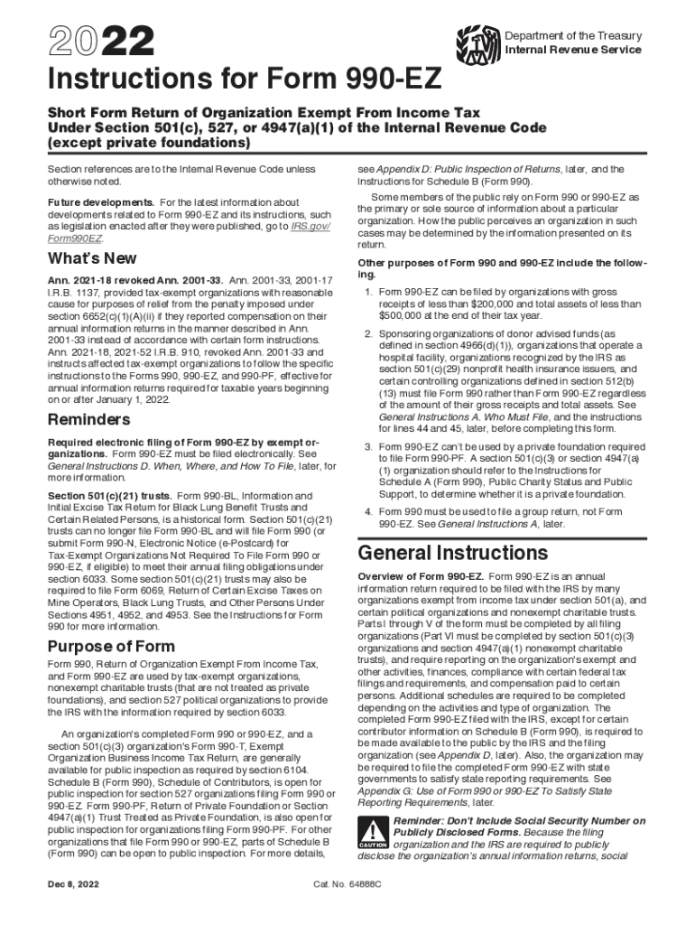  Instructions for Form 990 EZ Instructions for Form 990 EZ, Short Form Return of Organization Exempt from Income Tax under Sectio 2022-2024