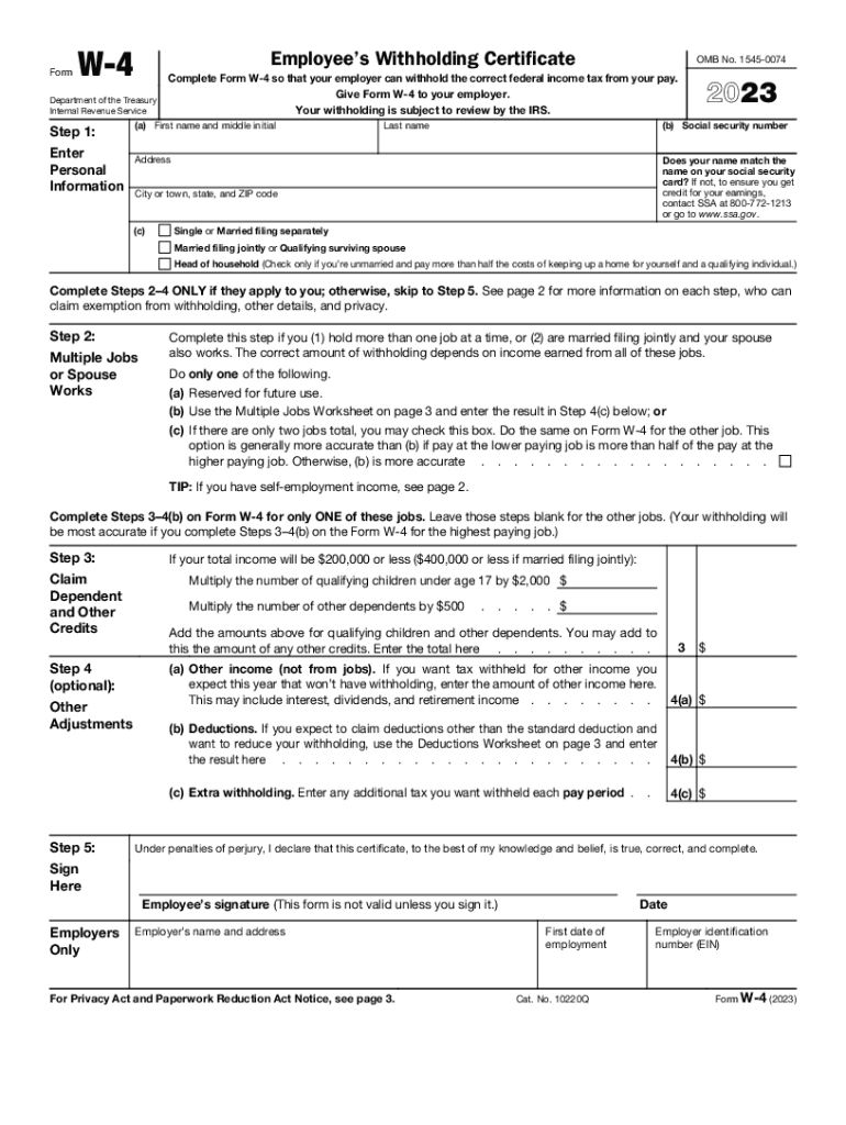  Form W 4 Employee&#039;s Withholding Certificate 2023