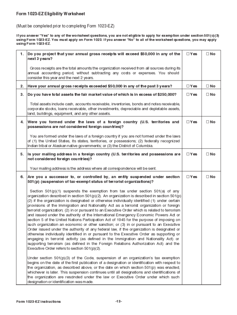  Instructions for Form 1023 EZ Rev January Instructions for Form 1023 EZ, Streamlined Application for Recognition of Exemption Un 2023-2024