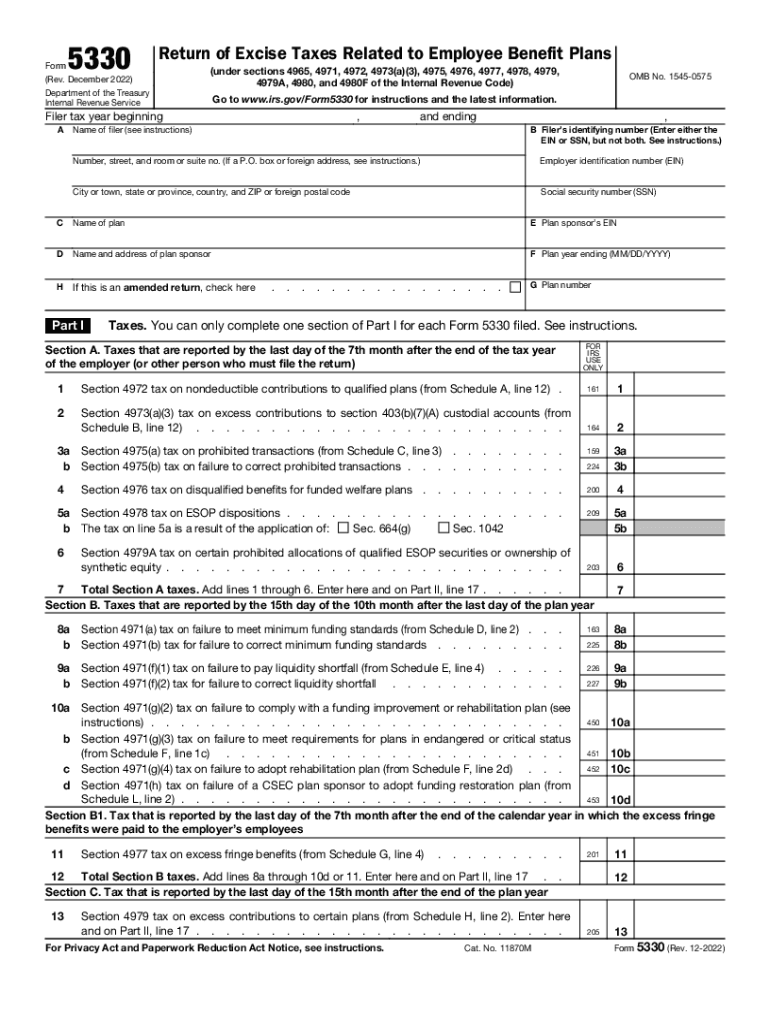  About Form 5330, Return of Excise Taxes Related ToInstructions for Form 5330 12Internal RevenueInstructions for Form 5330 12Inte 2022-2024