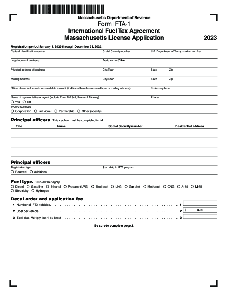  Massachusetts Department of Revenue Form IFTA 1 International Fuel Tax 2023