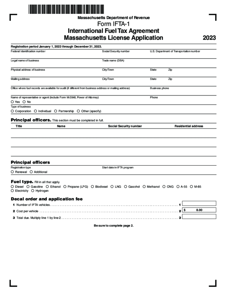  Massachusetts Department of Revenue Form IFTA 1 International Fuel Tax 2023-2024