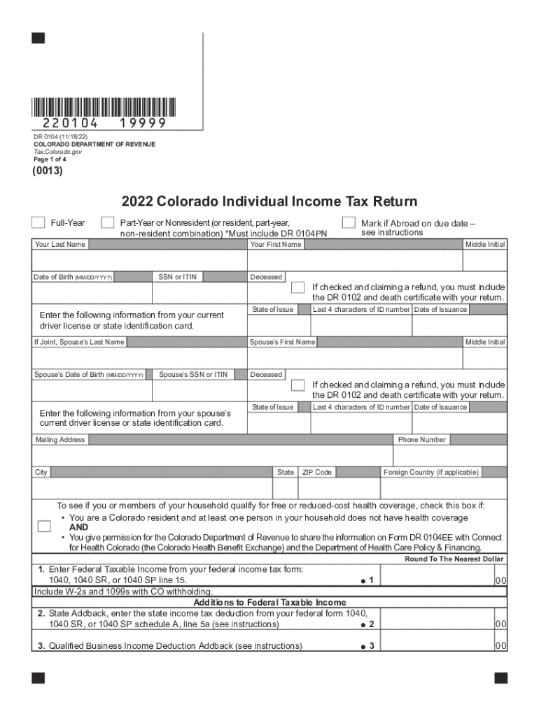  DR 0104, Colorado Individual Income Tax Return 2022-2024
