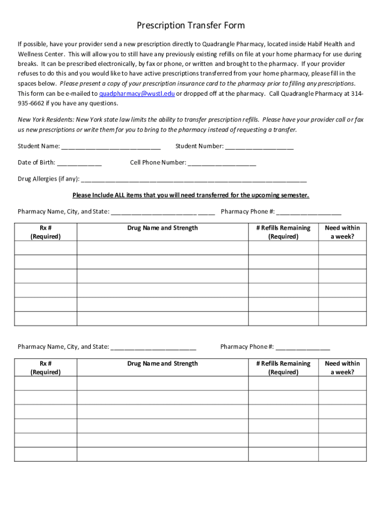 Prescription Transfer Form