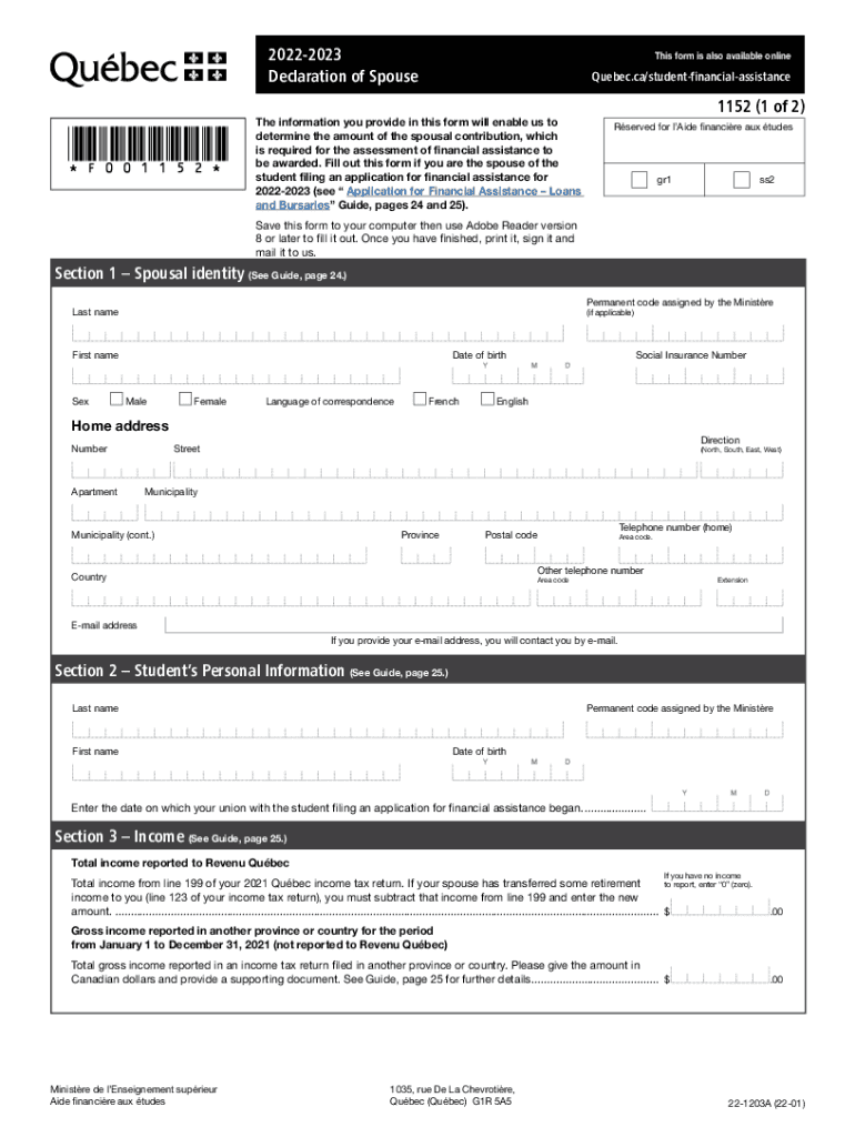  Declaration Spouse Form Quebec 2022