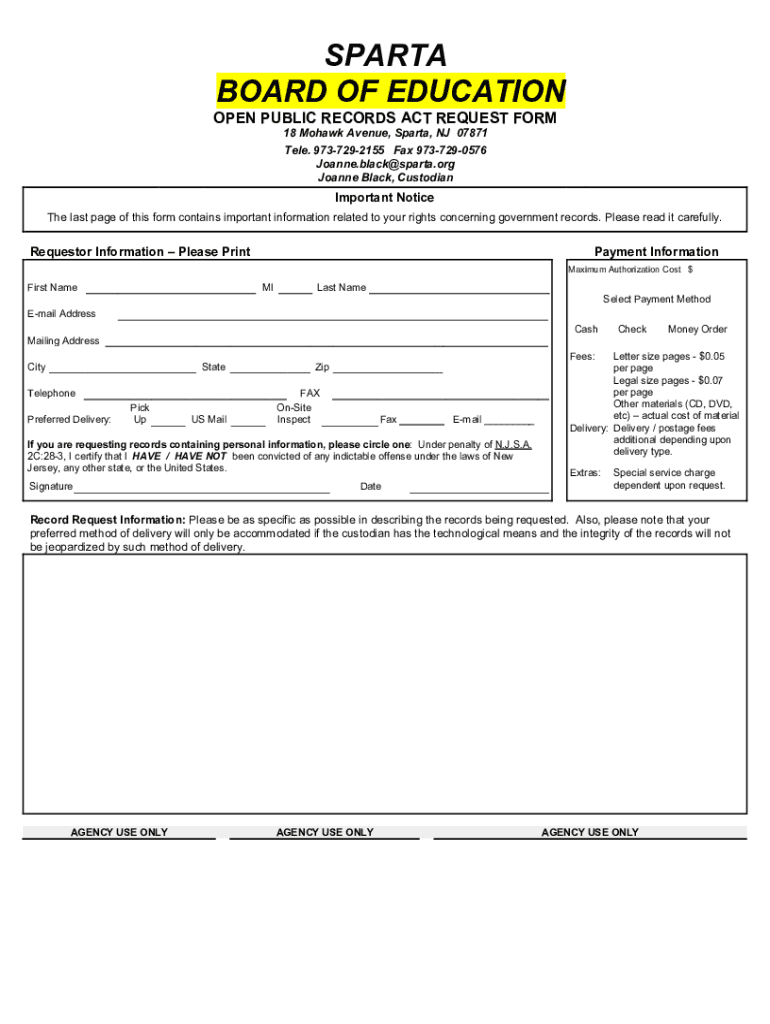  Open Public Records Act Request Form 2022-2024