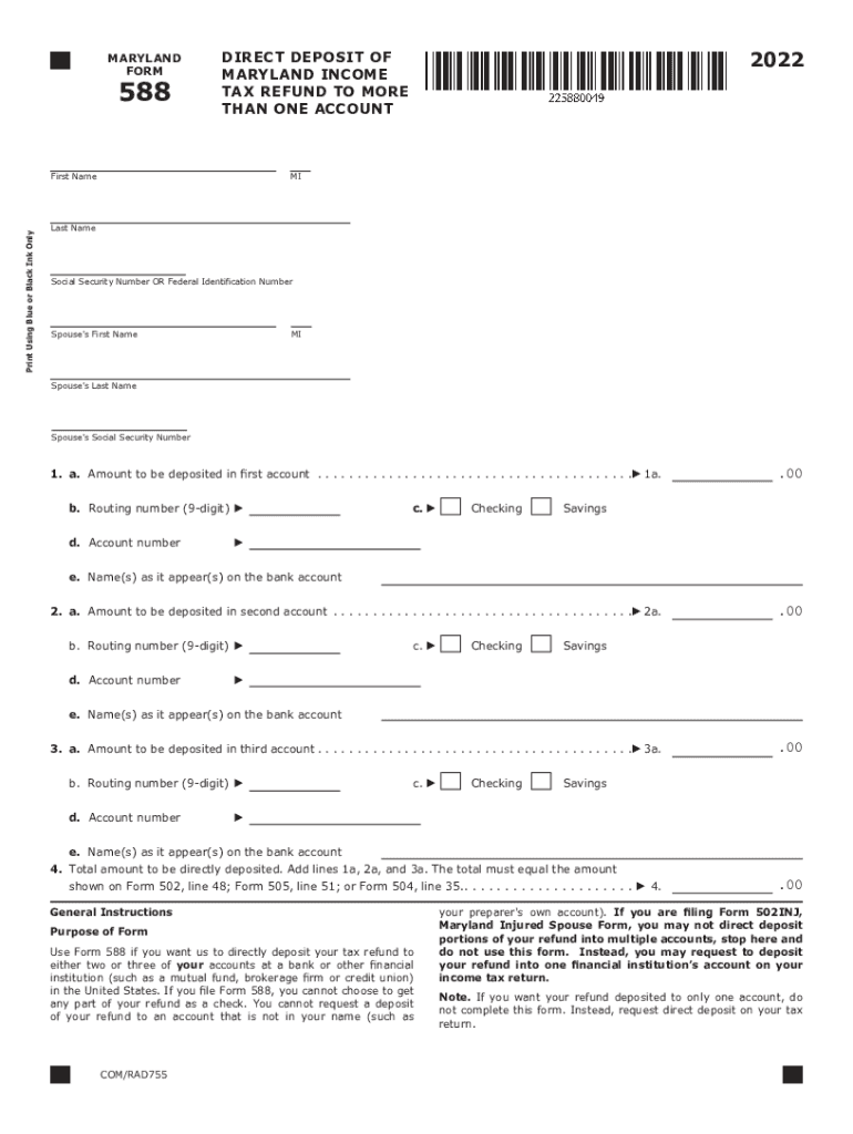  00 00 00 00 DIRECT DEPOSIT of MARYLAND INCOME TAX 2022