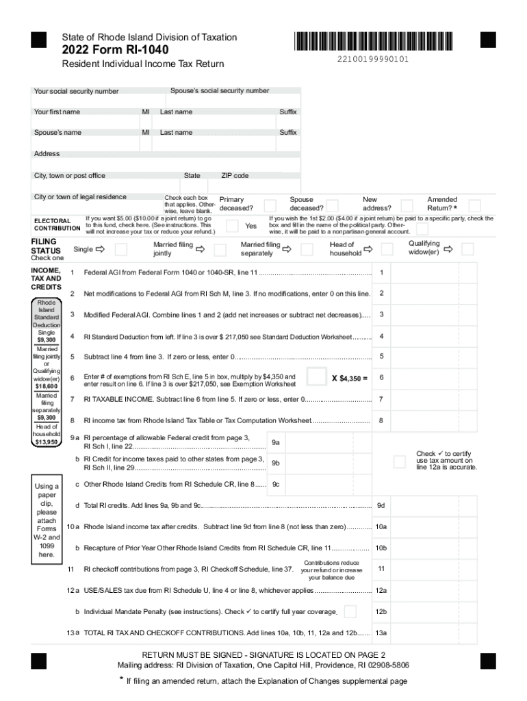  Personal Income Tax FormsRI Division of Taxation RI Gov 2022-2024