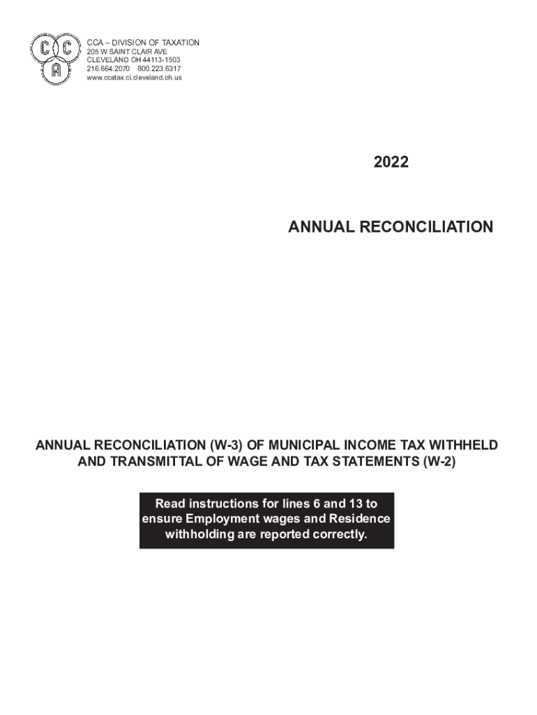 Annual W 3 Reconciliation Print Form a Print Form for Annual Reconciliation of City Income Tax Withheld and Transmittal of Wage 
