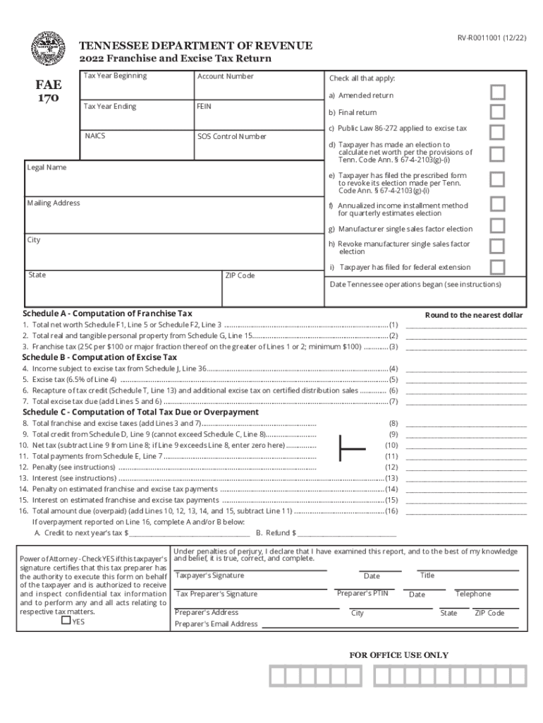 Franchise &amp;amp; Excise Tax Tennessee Department of Revenue  Form