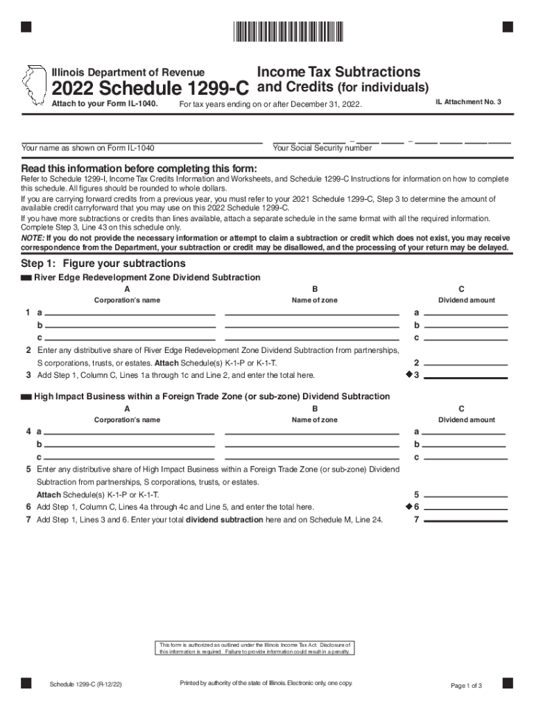  Schedule 1299 C Income Tax Subtractions and Credits for Individuals Schedule 1299 C Income Tax Subtractions and Credits for Indi 2022