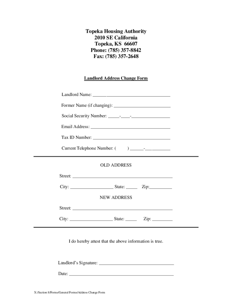 Topeka Housing Authority SE California Topeka  Form