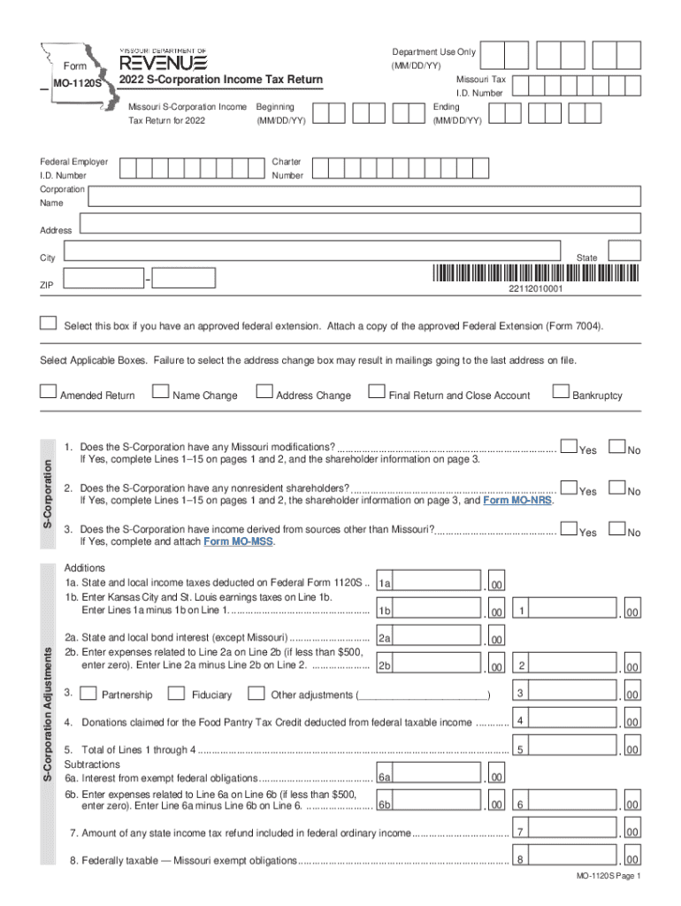  Missouri Form MO 1120S S Corporation Income Tax Return 2022