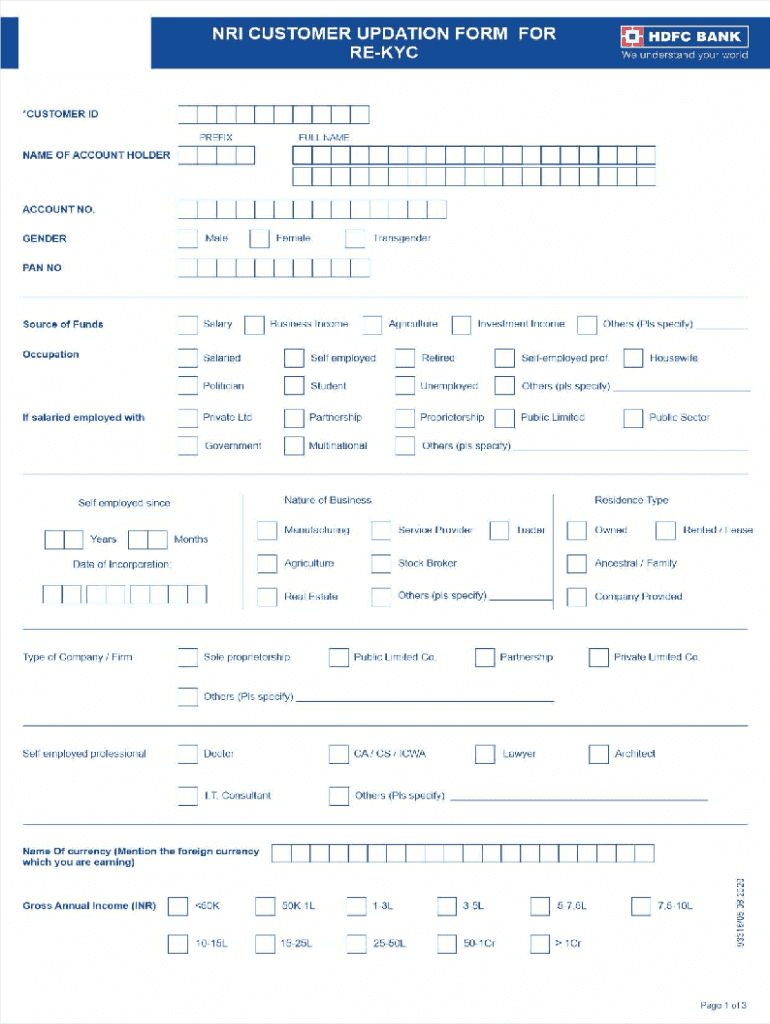 NRI CUSTOMER Update FORM for KYC CUSTOMER ID PREFI