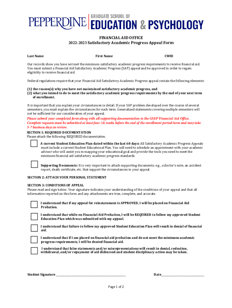  Satisfactory Academic Progress Appeal FormFinancial Aid 2022-2024