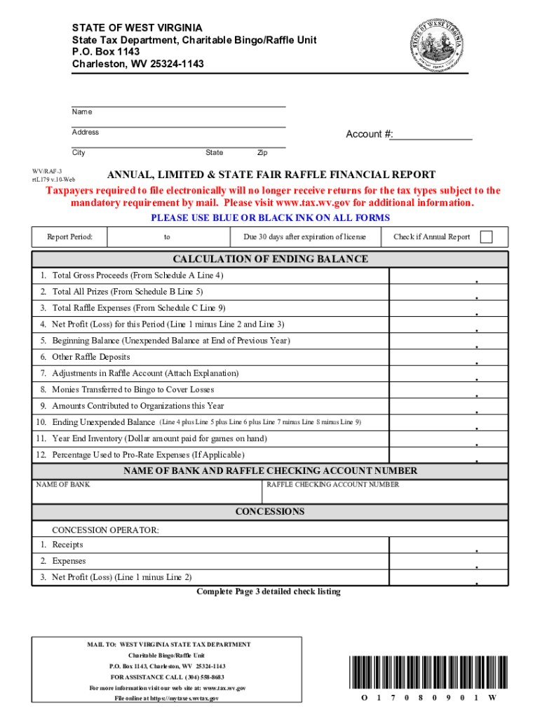 STATE of WEST VIRGINIA State Tax Department, Charitable BingoRaffle  Form