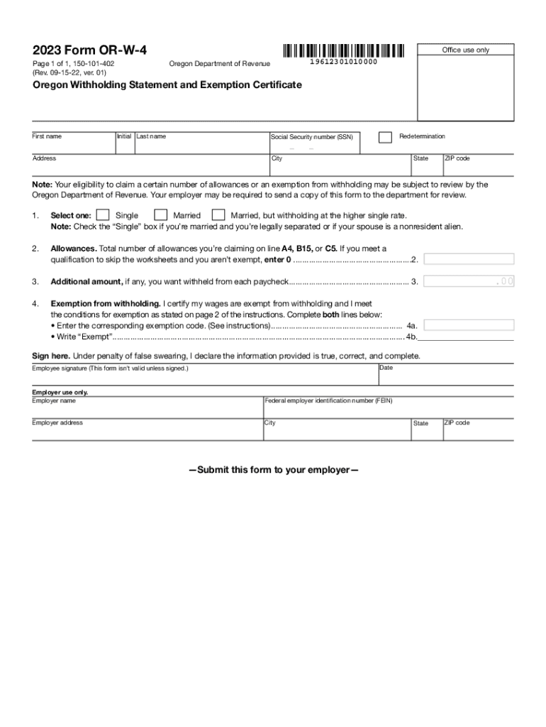  Oregon Withholding Statement and Exemption Certificate 2023-2024