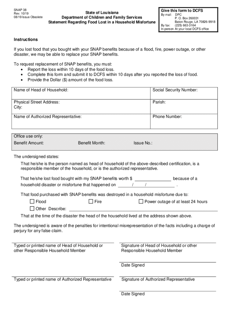 SNAP 38 Rev 1019 0819 Issue ObsoleteState of Lo  Form