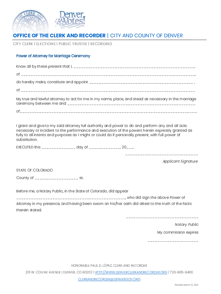 Power of Attorney for Marriage Sample  Form