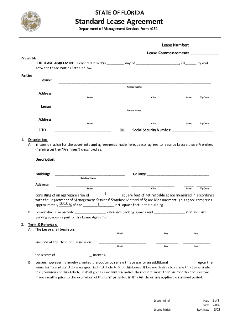STATE of FLORIDA Standard Lease Agreement  Form
