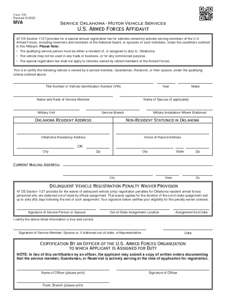  Motor Vehicle Services US Armed Forces Affidavit 2023-2024