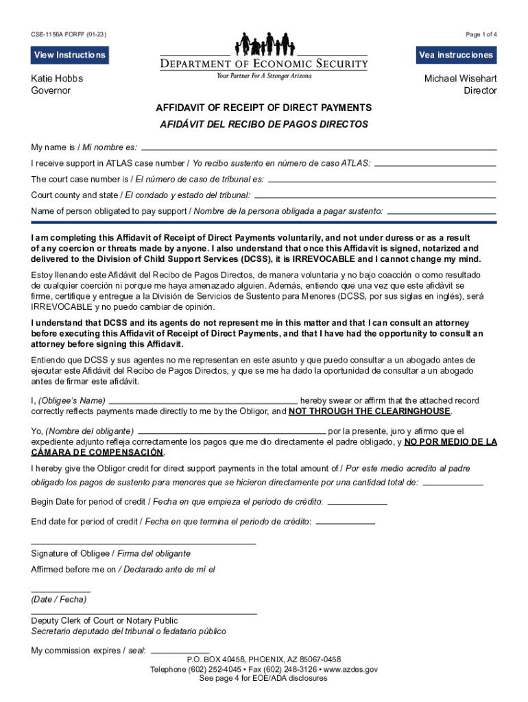 Affidavit of Receipt of Direct Payments Affidavit of Receipt of Direct Payments  Form