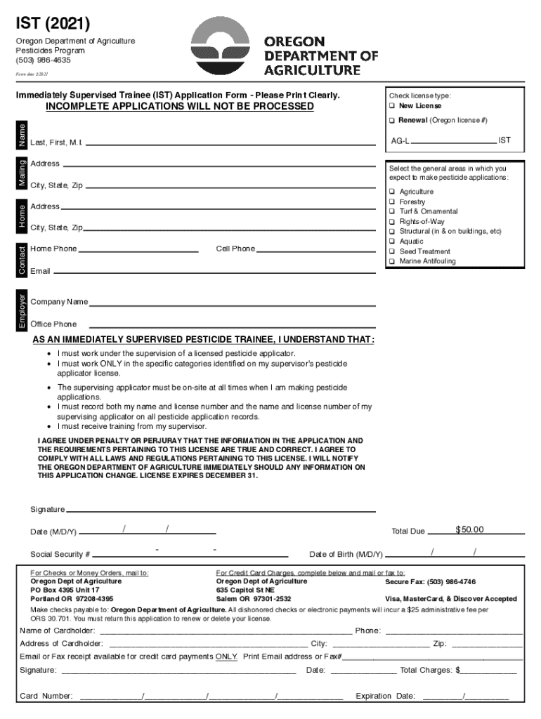  &amp;quot;Pesticide Apprentice License Apl Application Form&amp;quot; Oregon 2021-2024