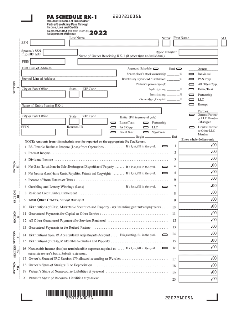  PA 20SPA 65 Schedule RK 1 Instructions E Form RS Login 2022-2024