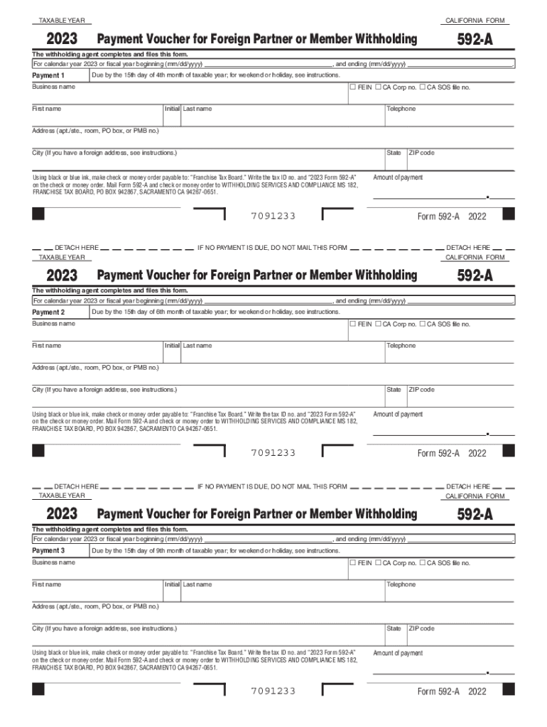  Form 592 a Payment Voucher for Foreign Partner or Member 2023-2024