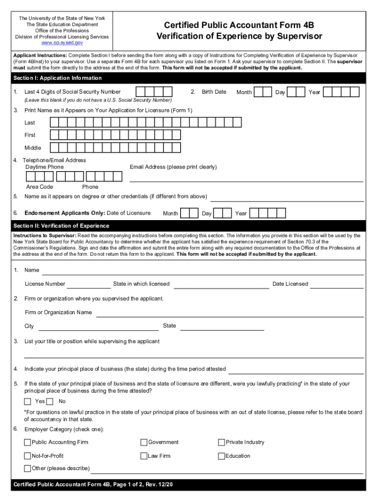  Certified Public Accountant Form 4B 2020-2024