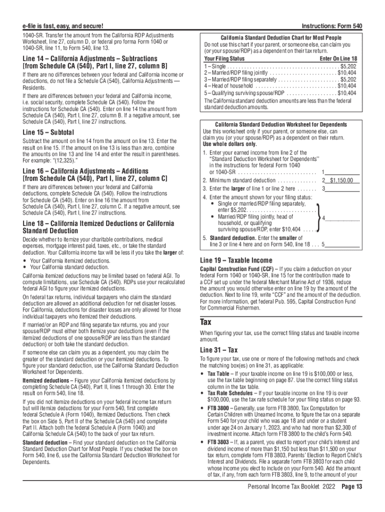 Instructions for Form 540 Personal Income Tax Booklet Instructions for Form 540 Personal Income Tax Booklet