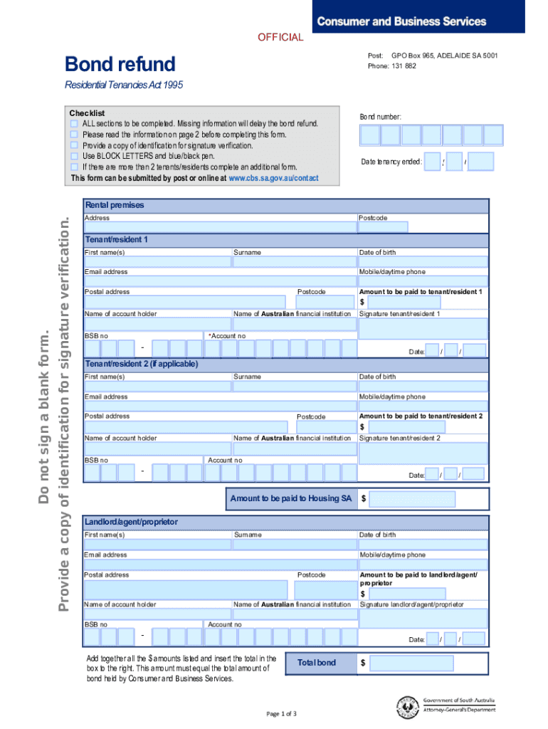  Bond Refund Form Services 2023-2024