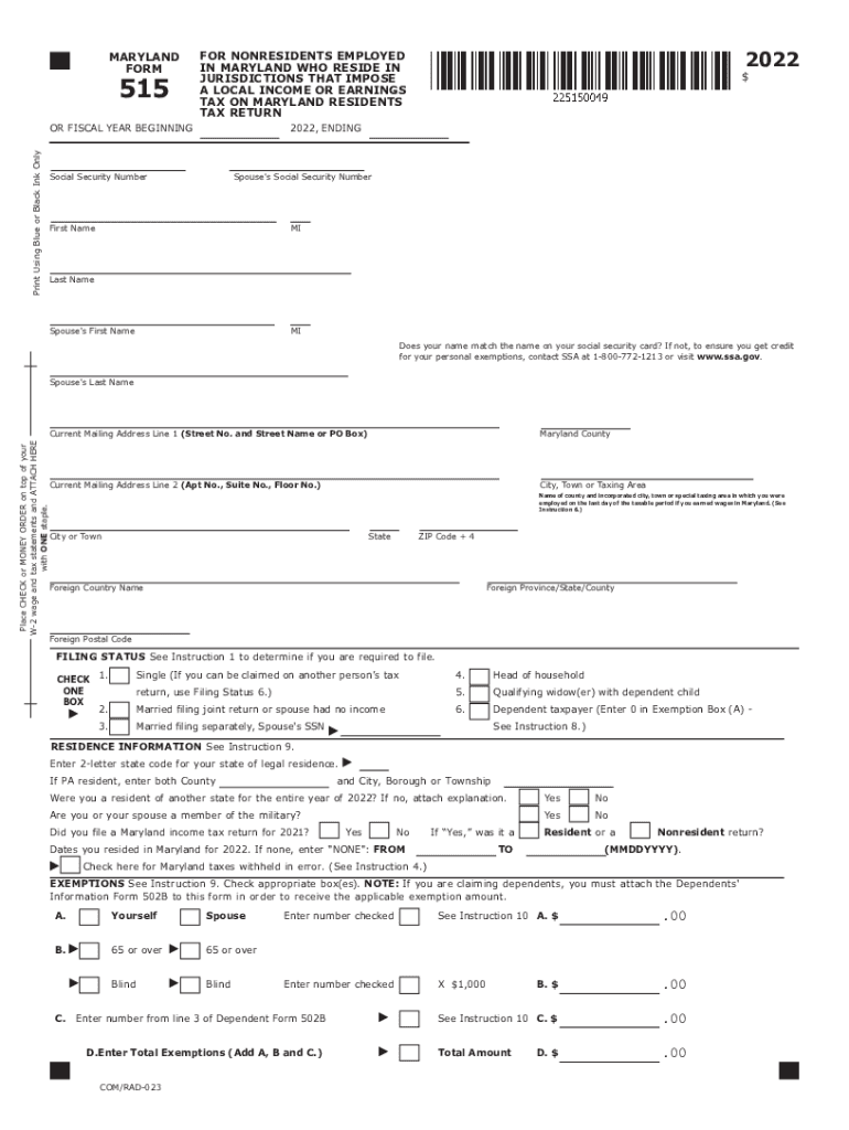  MARYLAND FORM for NONRESIDENTS EMPLOYED in 2022