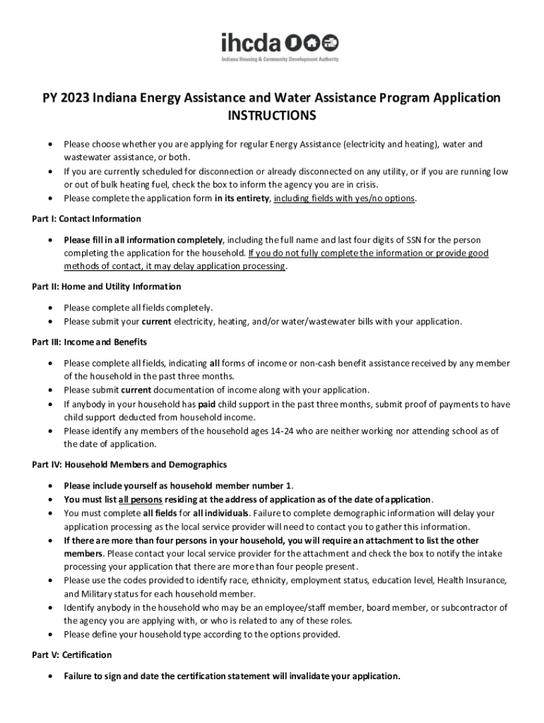 Indiana Energy Assistance and Water Assistance Program Application  Form