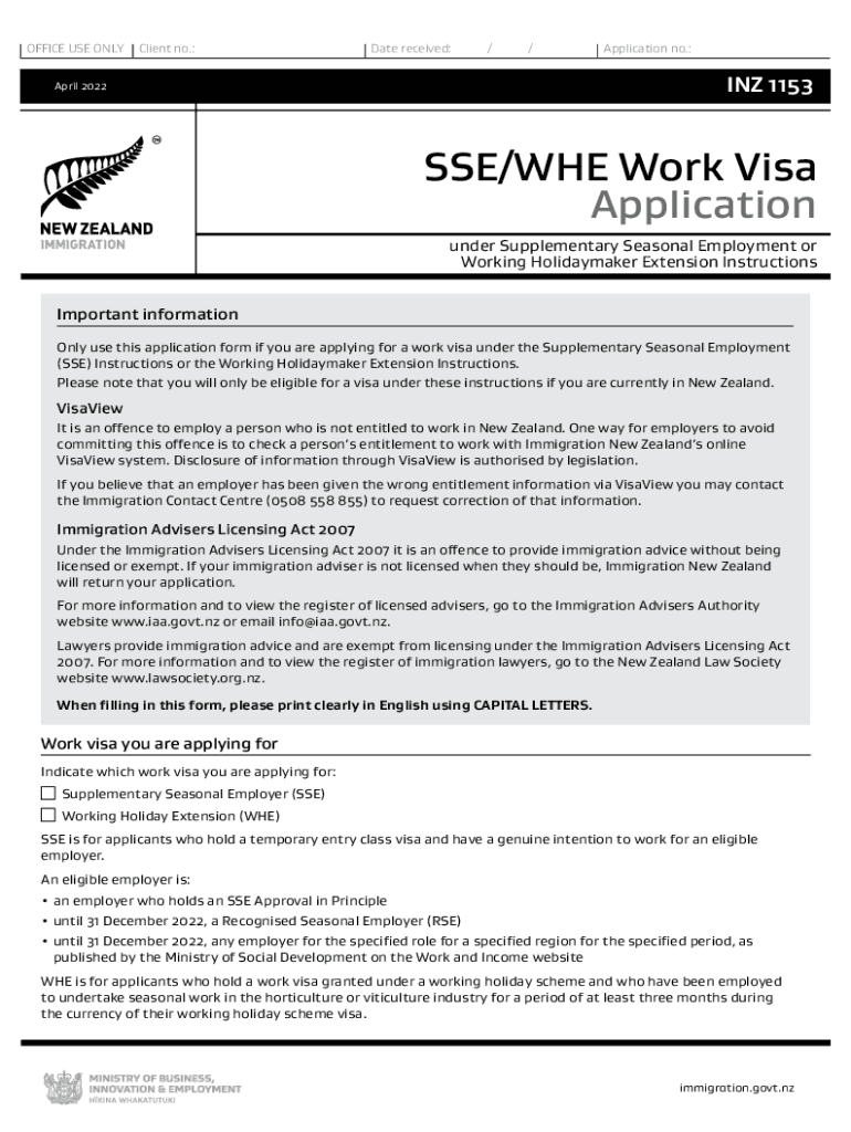  Sse Whe Work Visa Application Inz 1153 2022-2024