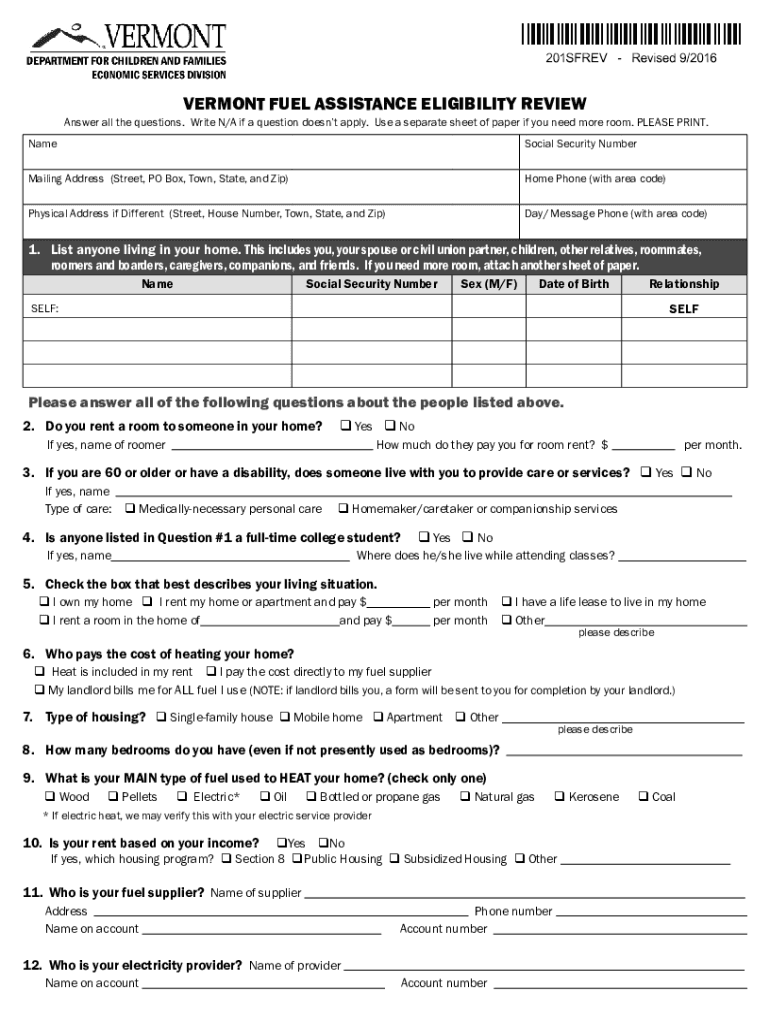  VERMONT FUEL ASSISTANCE ELIGIBILITY REVIEW Answer 2016-2024