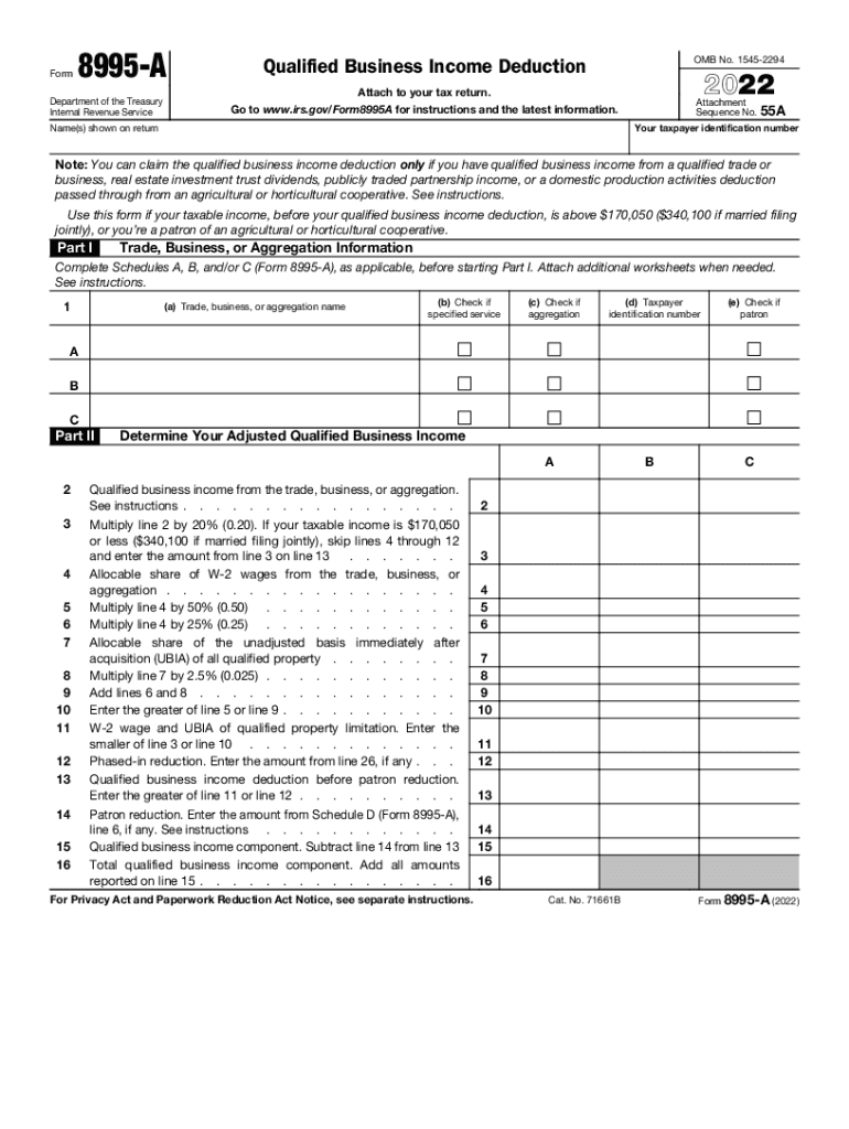  Form 8995 a Qualified Business Income Deduction 2022